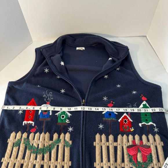Baxter & Wells Womens Fleece Vest Blue Birdhouse Winter Snowflake‎ Christmas XL - Picture 3 of 6